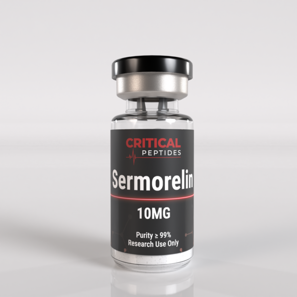 Sermorelin 10mg research peptide vial used in laboratory studies for growth hormone research, endocrine function, and metabolic analysis